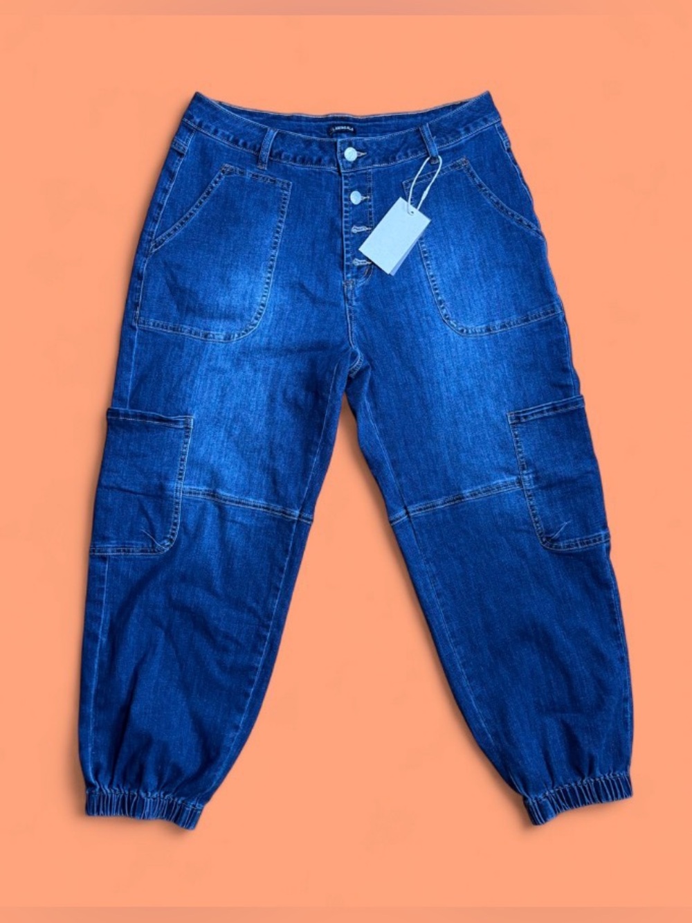Women’s Flamingals Blue Denim Cargo Jogger Jeans